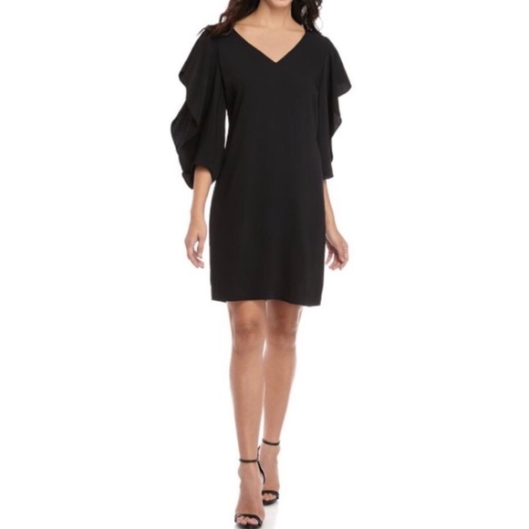 Trina Turk Hiroshi Ruffle Sleeve Black Dress Large - Picture 1 of 7